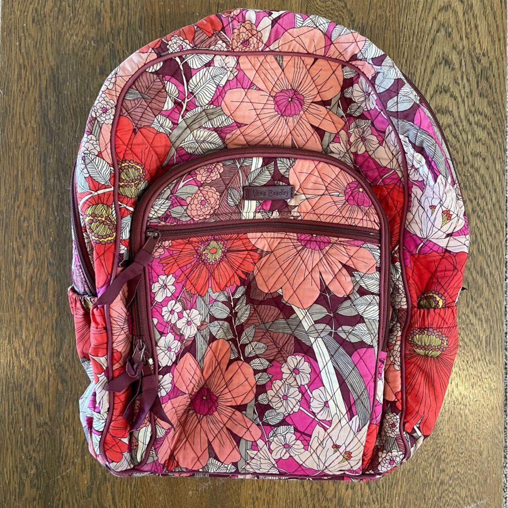Vera Bradley Essential Backpack Pink Coral Floral Cotton Bookbag